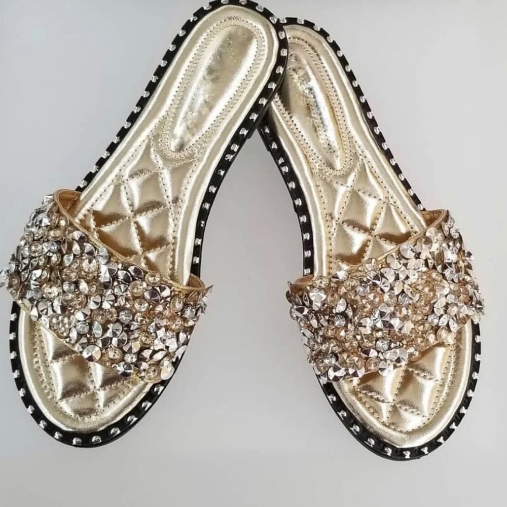 ‼️LAST ONE!!‼️Gold rhinestone embellished h sandal - Picture 3 of 7